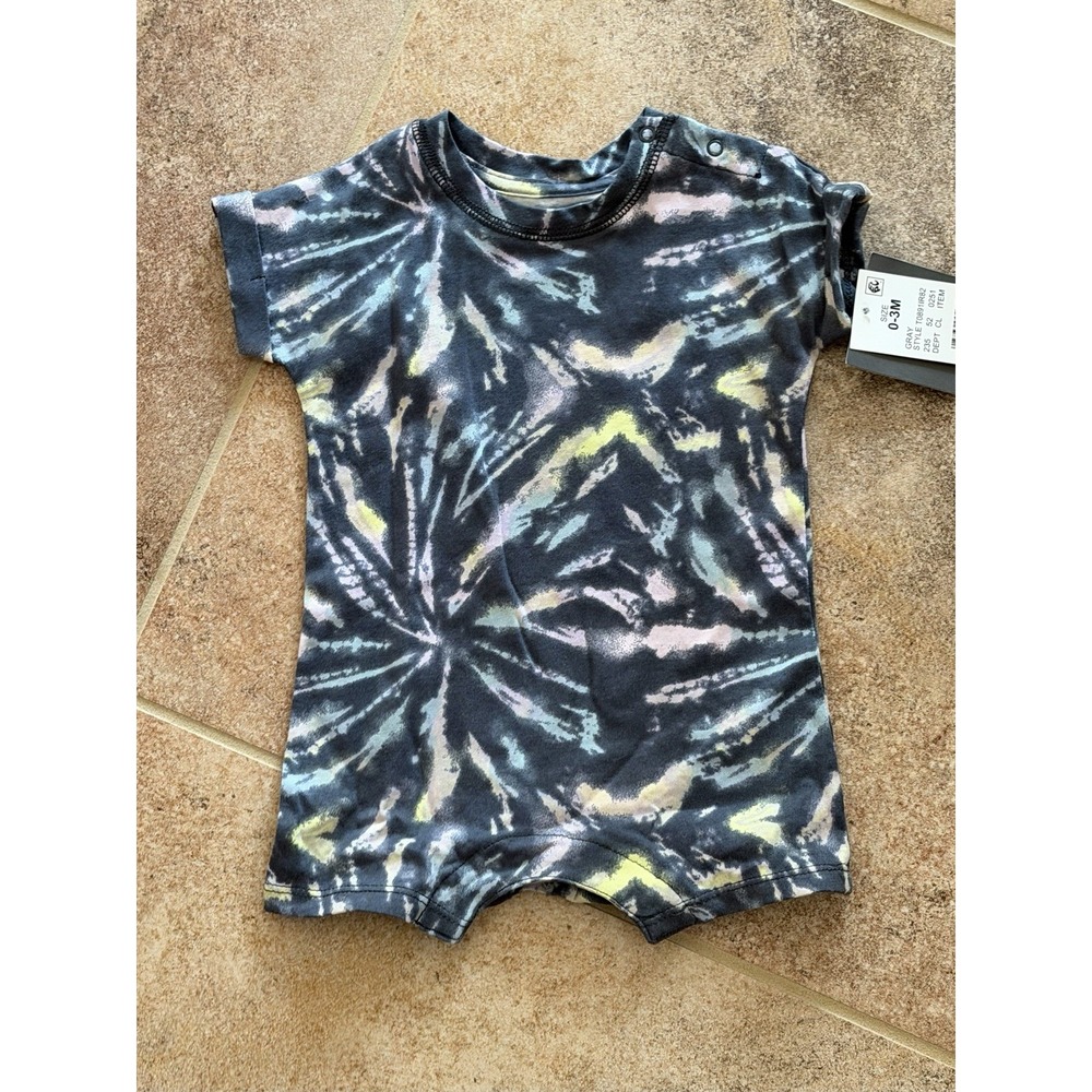 GRAYSON mini hello adorable Baby Boy Gray Tie-dye Romper Size 0-3 M NWT